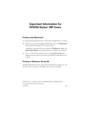 Epson Stylus pro5k u1 Important Information Manual