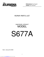 Sanitaire S677A Repair Parts List Manual