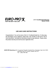 Euro-Pro EP485 Use And Care Instructions Manual