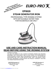 Euro-Pro EP8020 Use And Care Instruction Manual
