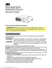 3M S55 - Digital Projector SVGA LCD Operator's Manual