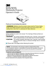 3M Multimedia Projector X55i Operator's Manual
