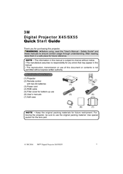 3M Digital Projector SX55 Quick Start Manual
