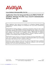 Avaya PROGNOSIS IP s Application Notes