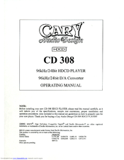 Cary Audio Design CD 308 Operating Manual