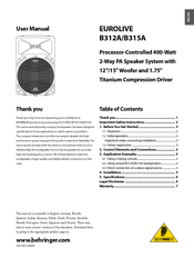 Behringer Eurolive B312A User Manual