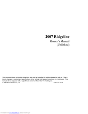 Honda 2007 Ridgeline Owner's Manual