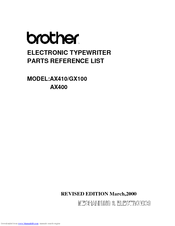 Brother AX400 Parts Reference List