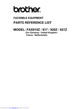 Brother FAX917 Parts Reference List