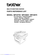 Brother MFC9850 Parts Reference List