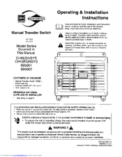 Briggs & Stratton CH10EGNSYS Series Operating & Installation Instructions Manual