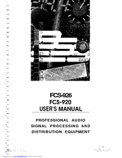 BSS Audio FCS-920 User Manual