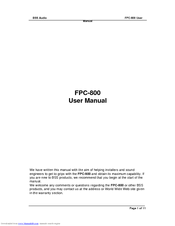 BSS Audio FPC-800 User Manual