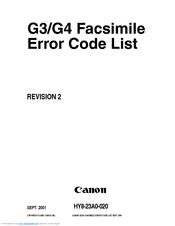Canon G3 Error Code List