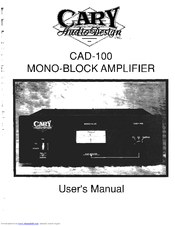 Cary Audio Design CAD-100 Owner's Manual