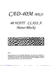 Cary Audio Design CAD-40M MKII Operating Manual
