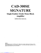 Cary Audio Design CAD 300 SE Signature Operating Manual