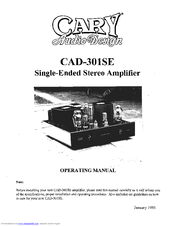 Cary Audio Design CAD-301SE Operating Manual