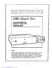 Cary Audio Design CAD-Black Box Operating Manual