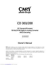 Cary Audio Design CD 303/200 Owner's Manual