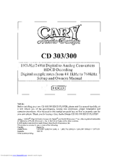 Cary Audio Design CD 300 Setup and Setup And Owners Manual