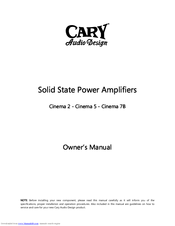 Cary Audio Design Cinema 7B Owner's Manual