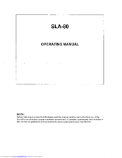 Cary Audio Design SLA-80 Operating Manual
