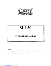 Cary Audio Design SLI-30 Operating Manual