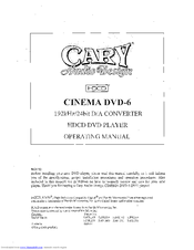 Cary Audio Design Cinema DVD-6 Operating Manual