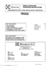 Dometic RA1302 and Installation And Operating Instructions Manual
