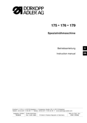 Duerkopp Adler 179 Instruction Manual