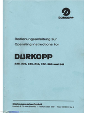 DURKOPP ADLER 376 Operating Instructions Manual