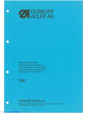 Duerkopp Adler 366 Instructions For Mechanics Manual