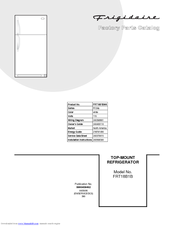Frigidaire FRT18B1B Factory Parts Catalog