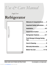 Frigidaire PLRH1779GS - 16.7 cu. Ft. All-Refrigerator Use & Care Manual
