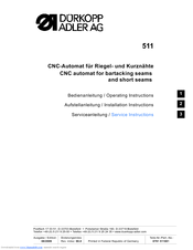 Duerkopp Adler 511 Service Instructions Manual