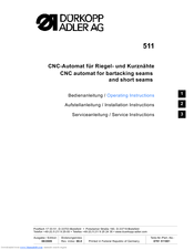 Duerkopp Adler 511 Operating Instructions Manual