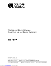 Duerkopp Adler 589 Spare Parts