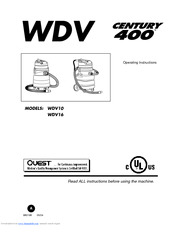Century WDV16 Operating Instructions Manual