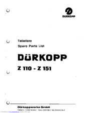 Duerkopp Adler Z151 Spare Parts