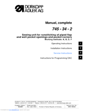 DURKOPP ADLER 745-34-2 Installation Instructions Manual