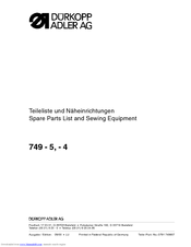 Duerkopp Adler 749-4 Spare Parts