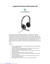 Logitech Premium USB Headset 350 Manual