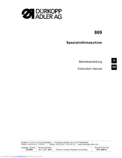 Duerkopp Adler 869 Instruction Manual