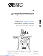 Duerkopp Adler 910 Operating Instructions Manual