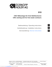 Duerkopp Adler 910 Service Instructions Manual