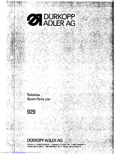 Duerkopp Adler 929 Spare Parts