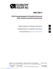 Duerkopp Adler 540-100-1 Service Instructions Manual