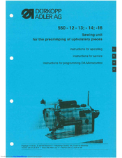 Duerkopp Adler 550-12-14 Instructions For Operating Manual