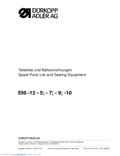 Duerkopp Adler 550-12-7 Spare Parts
